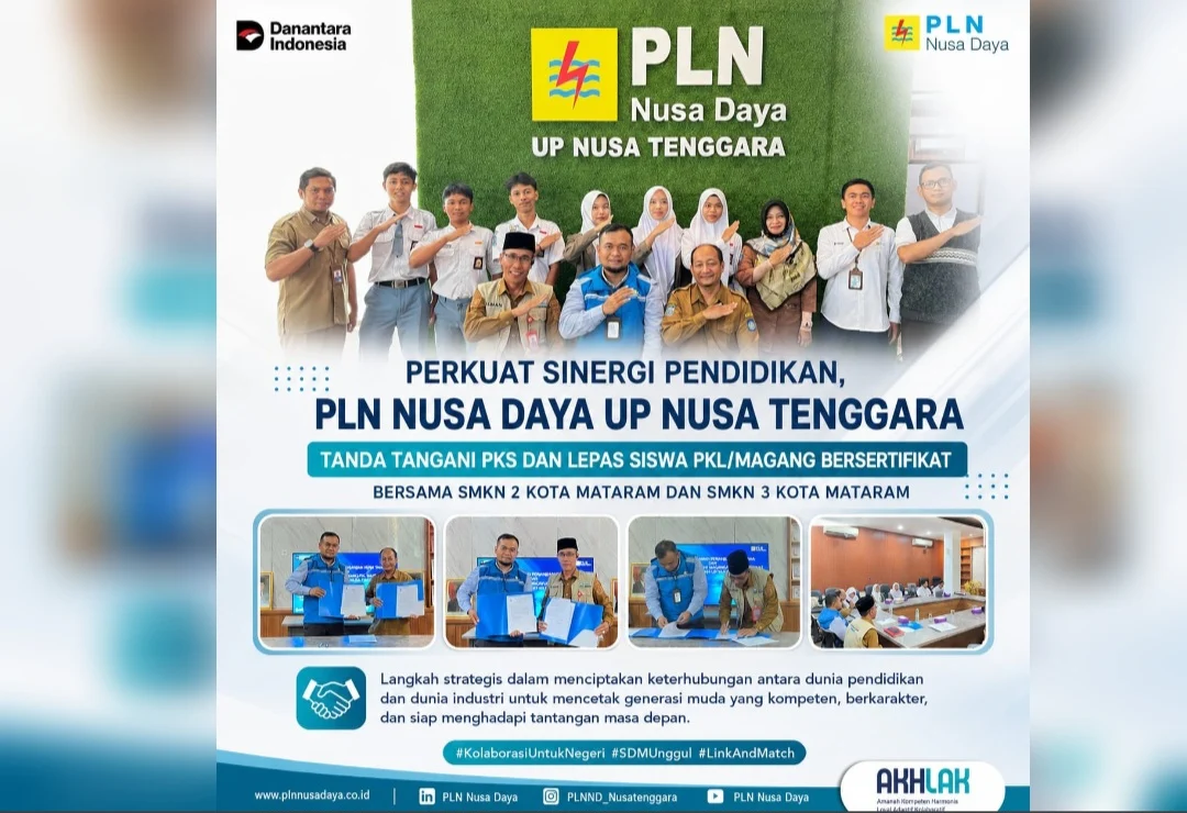 PLN Nusa Daya UP Nusra Jalin Kemitraan Strategis dengan SMKN 2 dan SMKN 3 Mataram untuk Tingkatkan Kualitas Pendidikan dan Sumber Daya Manusia Unggul